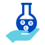 Icon of a beaker being held with 3 circles labled as A, B, and C inside of it