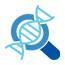 Icon of a magnifying glass over a dna strand